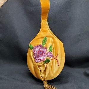 Embroidered Satin Wristlet Handbag